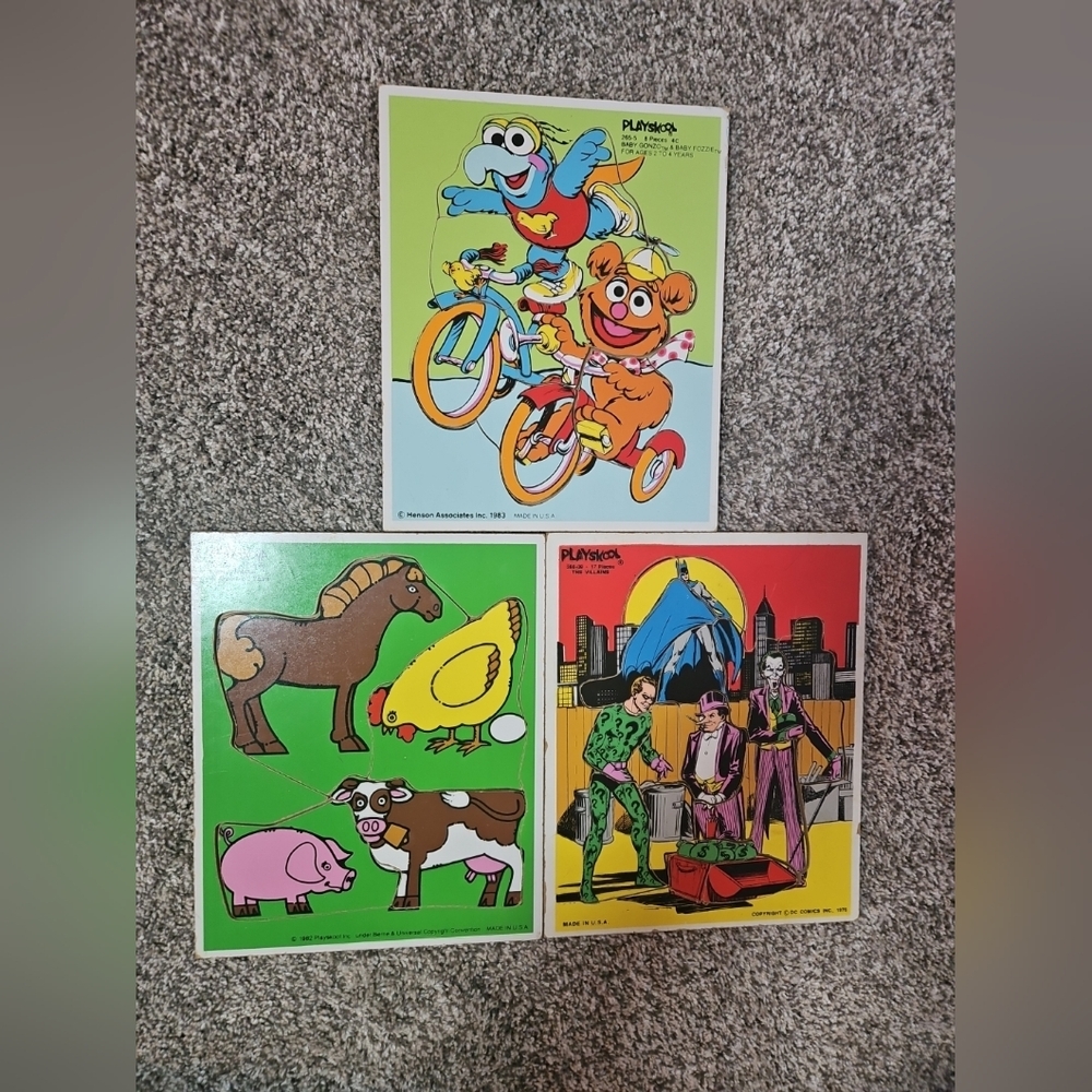 Vintage Lot of 3 Playskool  Puzzles DC Comics Henson Farm USA 1976 1982 1983